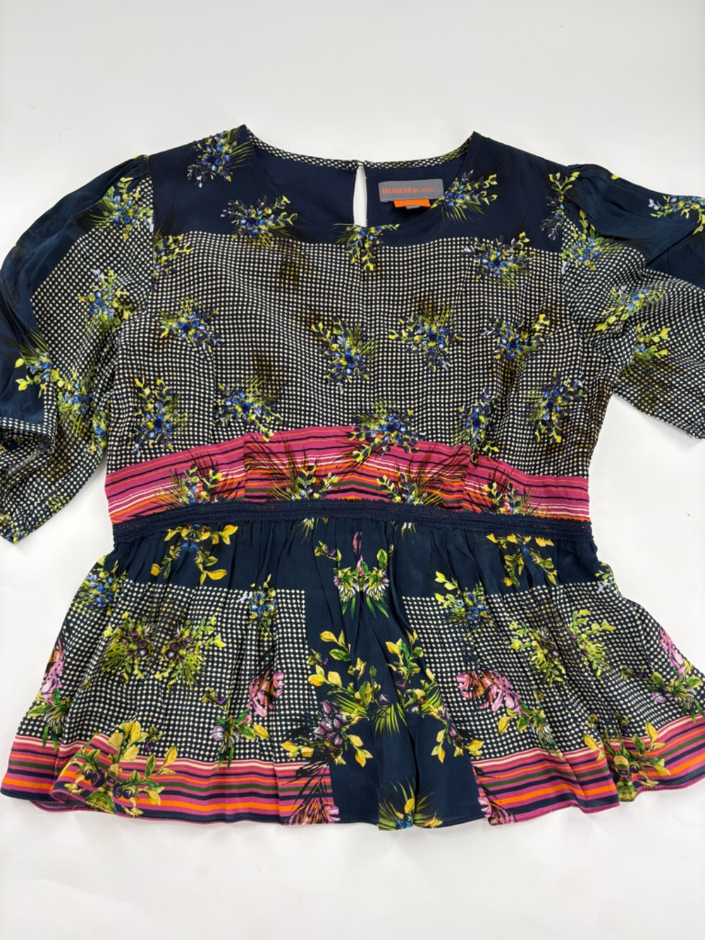 Anthropologie Bhanuni by Jyoti Floral Peplum Short-Sleeve Blouse - Picture 3 of 11